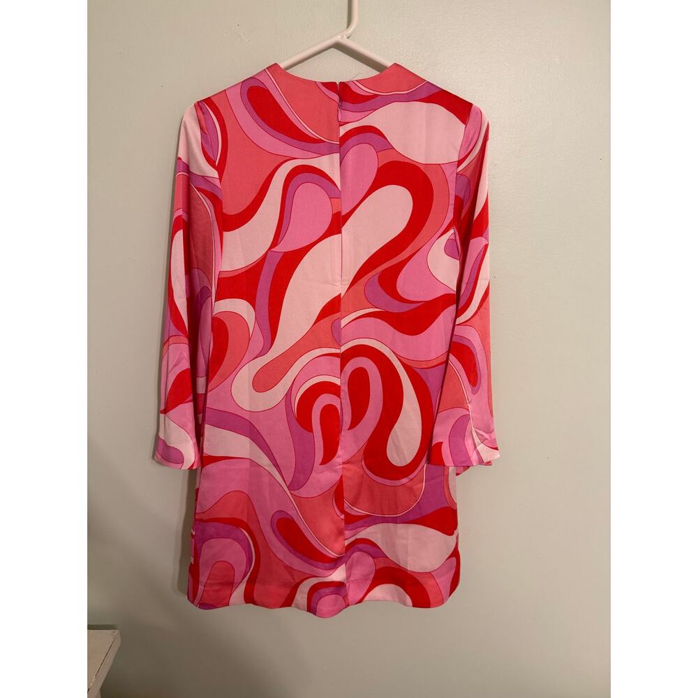 Preppy Swirly 70’s Keyhole Boho Chic TUCKERNUCK Mini Dress Bell Sleeve Romantic - Picture 3 of 12